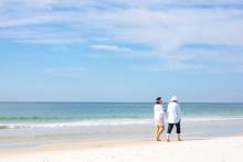 Vacationers walking on Pensacola Beach