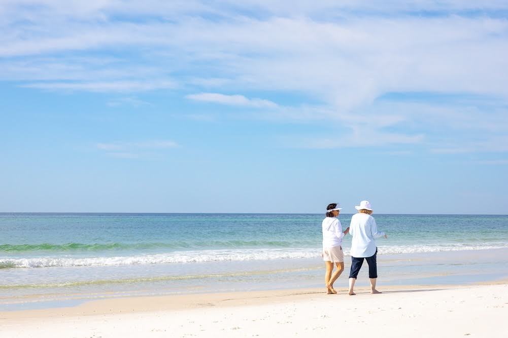 Vacationers walking on Pensacola Beach