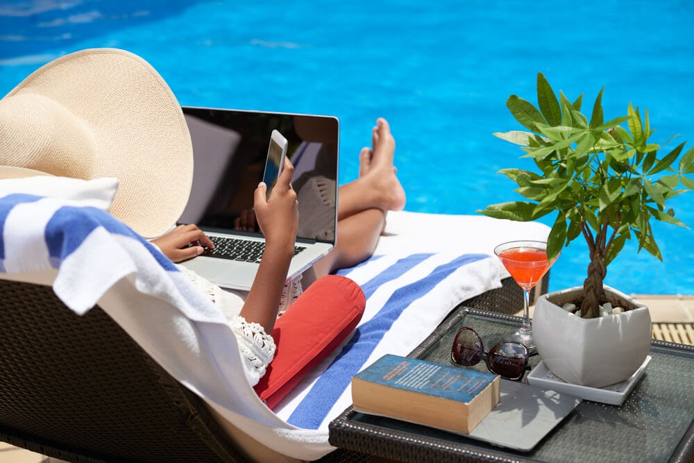 work vacation by the pool